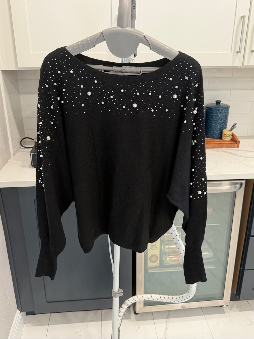Black Pearl & Bead Embellished Women's Sweater